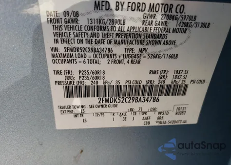 2009 Ford Flex Sel z USA, uszkodzony, nr VIN 2FMDK52C29BA34786